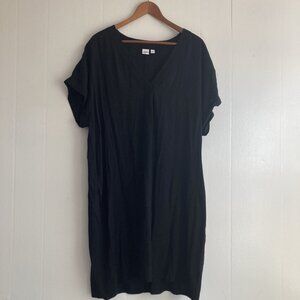 #GAP Black Dress Flowy V Neck Short Sleeve Shift Popover Rayon Viscose XL